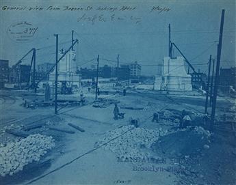 EUGENE DE SALIGNAC (1861-1943) Group of approximately 28 photographs depicting construction of the Manhattan Bridge.